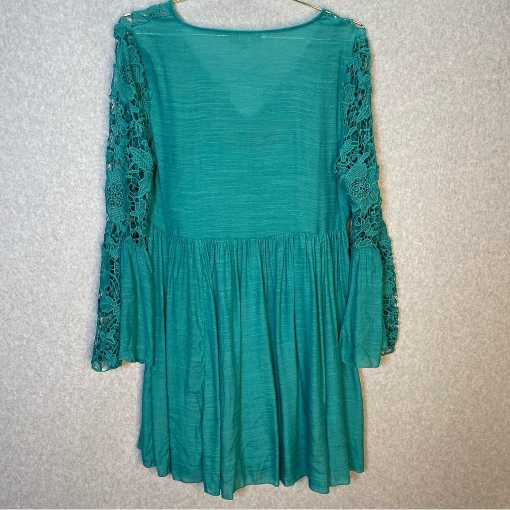 J Gee Babydoll Teal Lace Detail Long Sleeve Dress - Picture 6 of 6